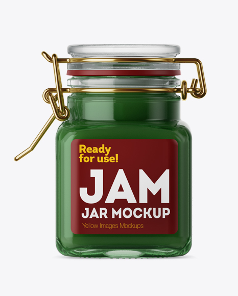 100ml Glass Green Jam Jar w/ Clamp Lid Mockup