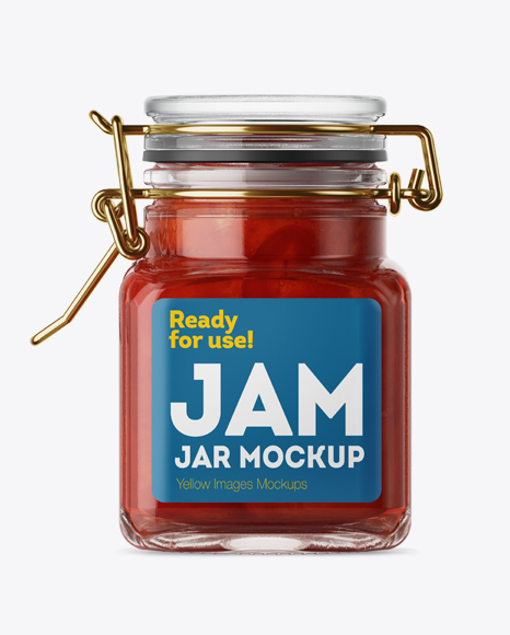 100ml Glass Strawberry Jam Jar w/ Clamp Lid Mockup