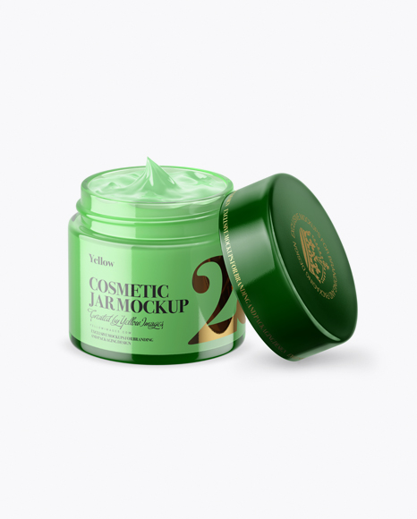 Opened Green Cosmetic Jar Mockup (High-Angle Shot)