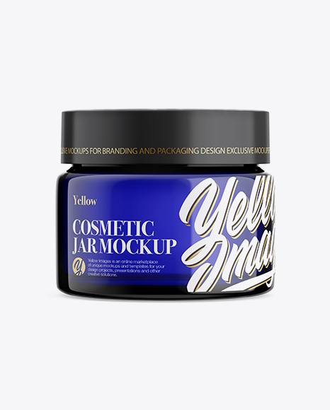Blue Glass Cosmetic Jar Mockup - Front View