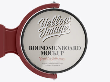 Glossy Round Signboard Mockup - Font View