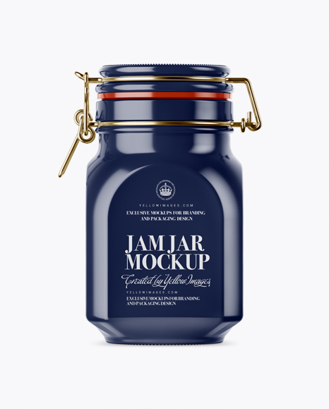 900ml Glossy Ceramic Jam Jar w/ Clamp Lid Mockup