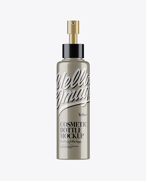 Metallic Cosmetic Bottle With Pump Mockup - Front View