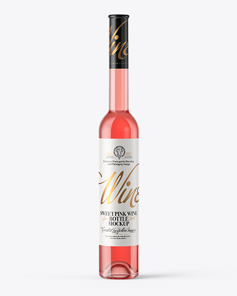 Clear Glass Pink Wine Bottle With Cork Mockup