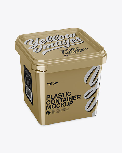 Metallic Plastic Container Mockup - Half Side View (High-Angle Shot)