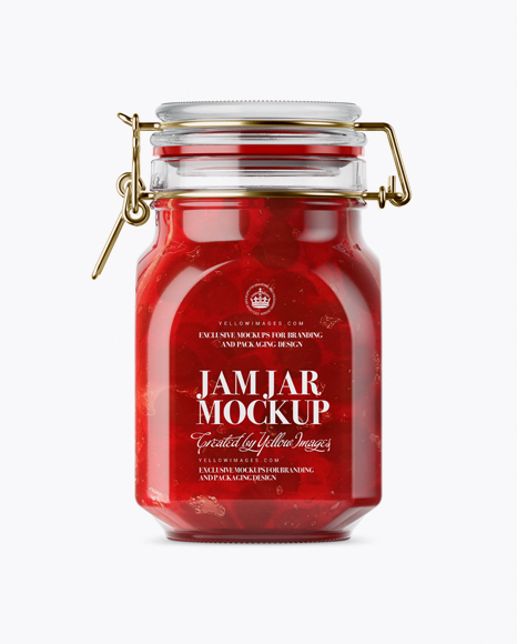 900ml Cherry Jam Glass Jar w/ Clamp Lid Mockup