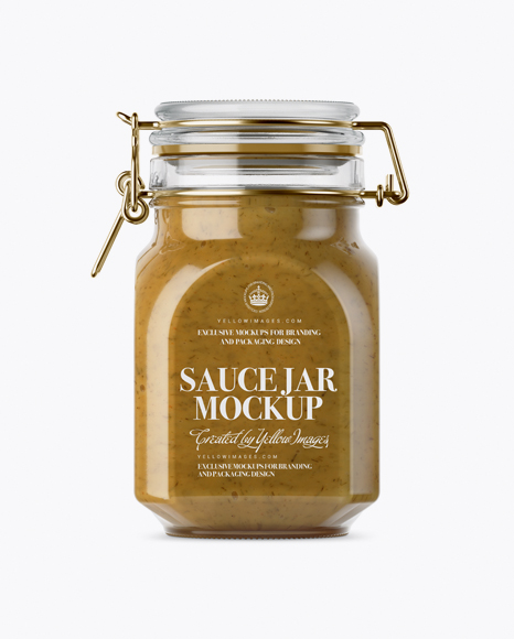 900ml Mustard Sauce Glass Jar w/ Clamp Lid Mockup