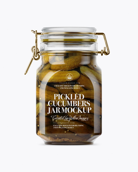 900ml Pickled Cucumbers Glass Jar w/ Clamp Lid Mockup