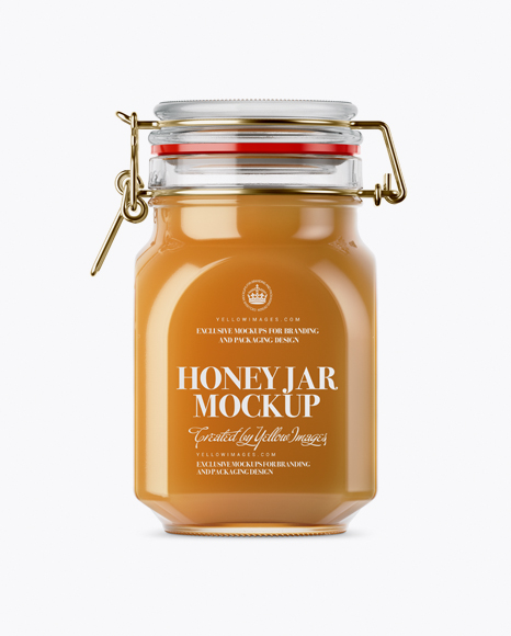 900ml Raw Honey Glass Jar w/ Clamp Lid Mockup