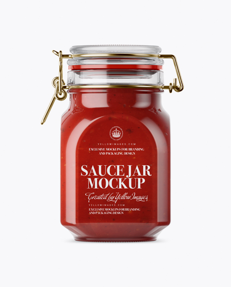 900ml Salsa Sauce Glass Jar w/ Clamp Lid Mockup