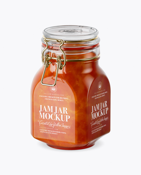 900ml Apricot Jam Glass Jar w/ Clamp Lid Mockup - Half Side View