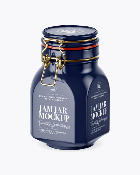 900ml Glossy Ceramic Jam Jar w/ Clamp Lid Mockup - Half Side View