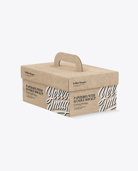 Kraft Paper Box With Handle Mockup - Half Side View