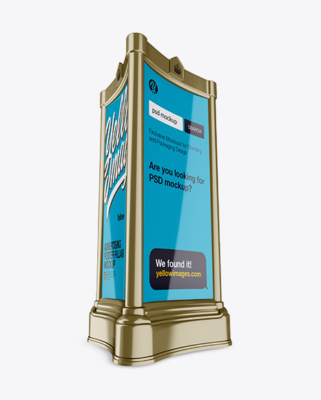 Advertising Poster Pillar with Glossy Poster Mockup - Half Side View