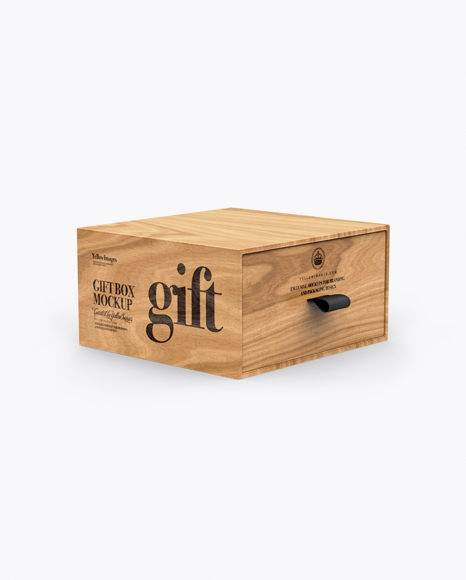 Wooden Gift Box Mockup - Half Side View