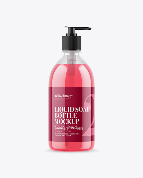 Clear Bottle with Pink Liquid Soap Mockup