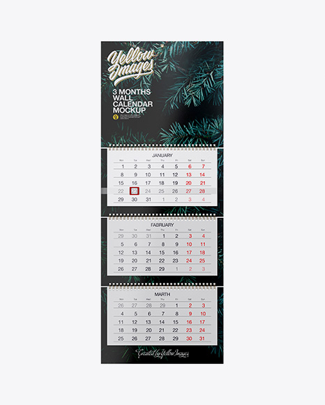 3 Months Wall Calendar Mockup - Front View
