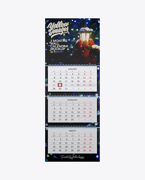 Textured 3 Months Wall Calendar Mockup - Front View