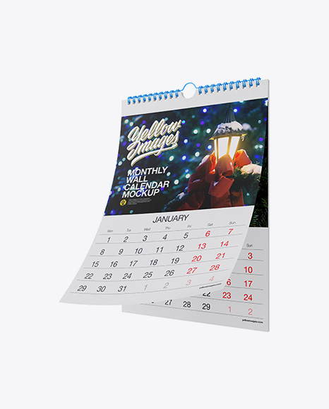 Monthly Wall Calendar Mockup - Half Side View