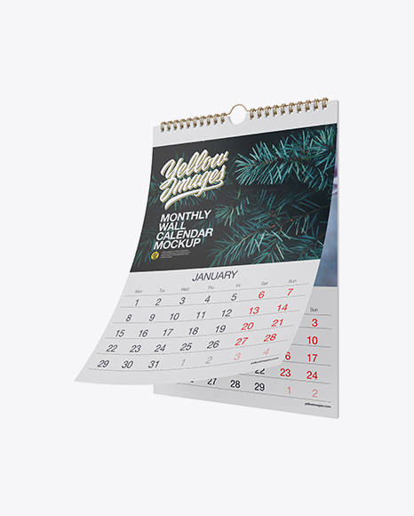 Textured Monthly Wall Calendar Mockup - Half Side View