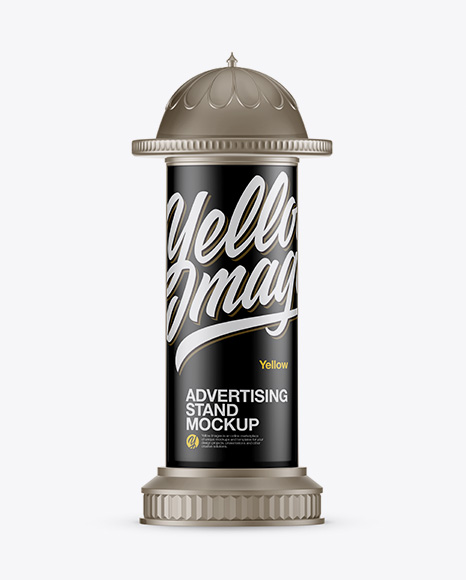 Round Matte Street Advertising Pillar with Matte Label Mockup - Front View