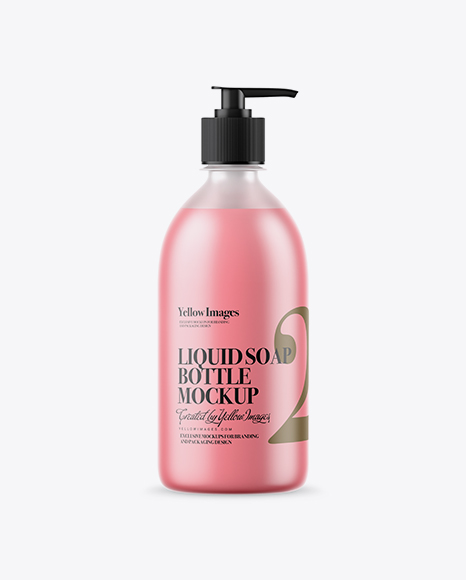 Frosted Bottle with Pink Liquid Soap Mockup