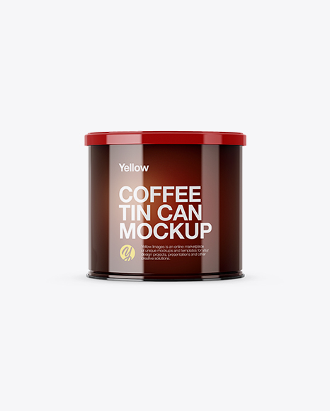 Glossy Coffee Tin Can Mockup - Front View