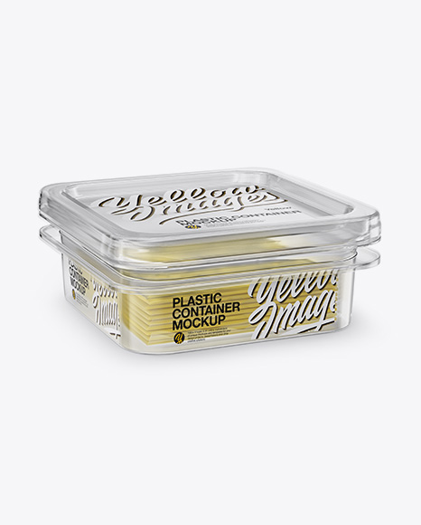 Transparent Container with Wrapped Sliced Cheese Packs Mockup - Half Side View (High Angle Shot)