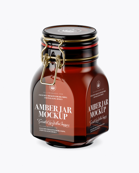 900ml Amber Glass Jar w/ Clamp Lid Mockup - Half Side View