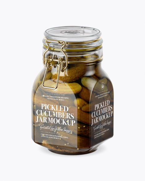900ml Pickled Cucumbers Glass Jar w/ Clamp Lid Mockup - Half Side View