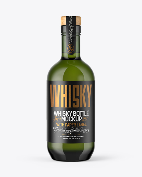Green Glass Whisky Bottle with Wooden Cap Mockup