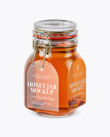 900ml Pure Honey Glass Jar w/ Clamp Lid Mockup - Half Side View