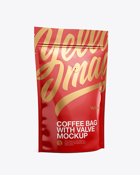 Glossy Coffee Bag W/ Valve Mockup - Half Side View