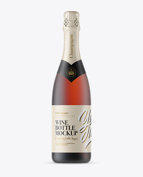 Frosted Red Glass Champagne Bottle Mockup