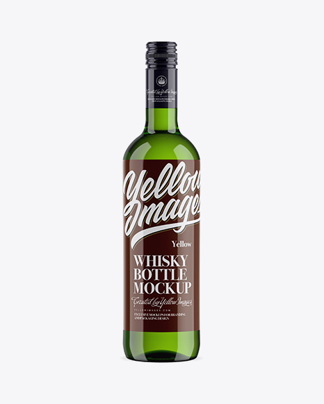 Green Bottle With Whisky Mockup