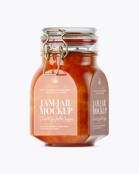 900ml Apricot Jam Glass Jar w/ Clamp Lid Mockup - Half Side View