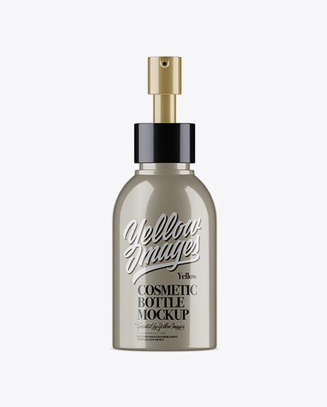Metallic Cosmetic Bottle With Pump Mockup - Front View