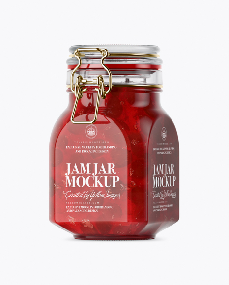 900ml Cherry Jam Glass Jar w/ Clamp Lid Mockup - Half Side View