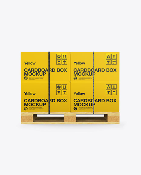 Wooden Pallet With 8 Strapped Carton Boxes Mockup - Side View