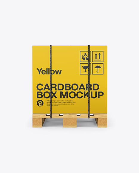 Wooden Pallet With Strapped Carton Box Mockup - Front View