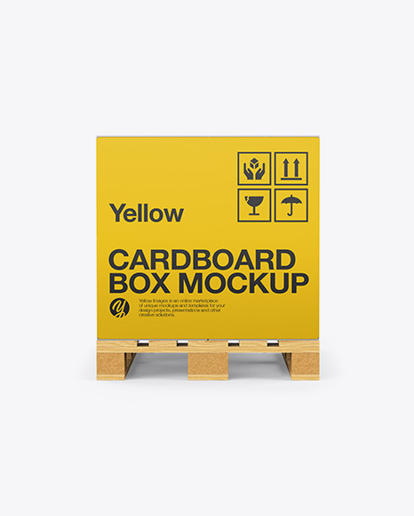 Wooden Pallet With Carton Box Mockup - Front View