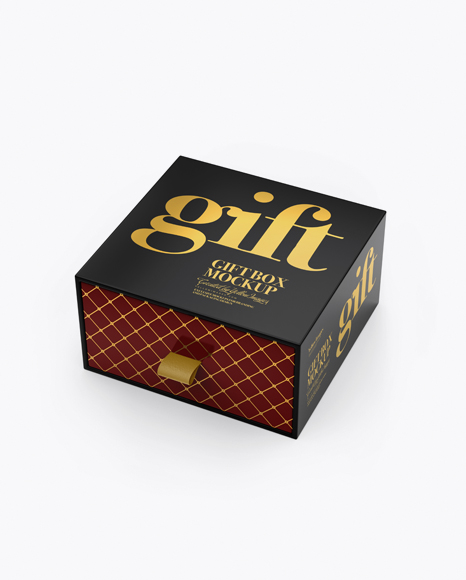 Glossy Gift Box Mockup - Half Side View (High-Angle Shot)