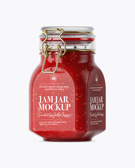 900ml Raspberry Jam Glass Jar w/ Clamp Lid Mockup - Half Side View