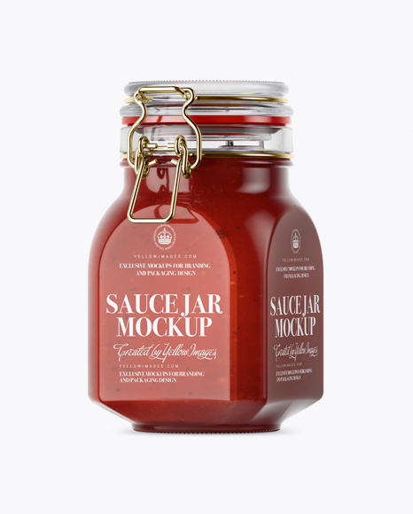 900ml Salsa Sauce Glass Jar w/ Clamp Lid Mockup - Half Side View