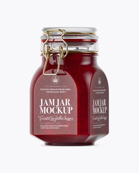 900ml Berry Jam Glass Jar w/ Clamp Lid Mockup - Half Side View