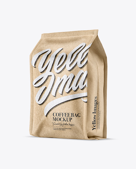 Kraft Paper Coffee Bag Mockup - Half Side View