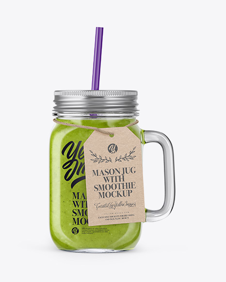 Closed Mason Jug with Straw and Label Mockup (Green Smoothie)