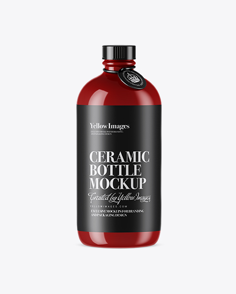 Glossy Ceramic Bottle With Label Mockup