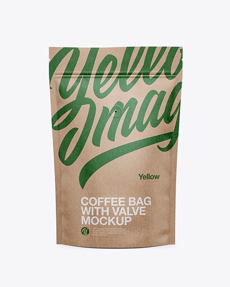 Kraft Coffee Bag W/ Valve Mockup - Front View