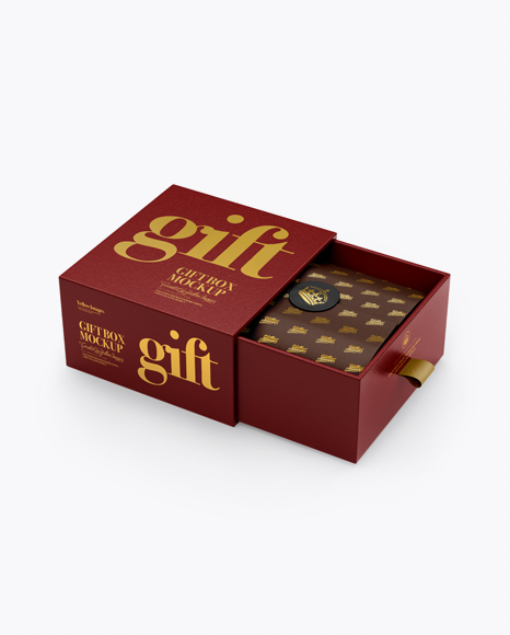 Opened Textured Gift Box Mockup - Half Side View